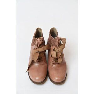 Sundance Casta Leather Rosa Boots Block Heel Bootie Womens Size EU 36 US 6